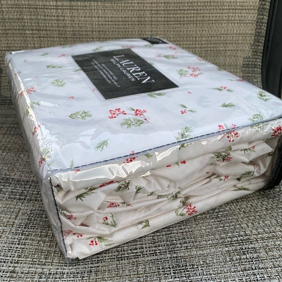 Lauren Ralph Lauren Red Green White Forest Holiday Cotton QUEEN Sheet Set 4pc - Picture 8 of 12